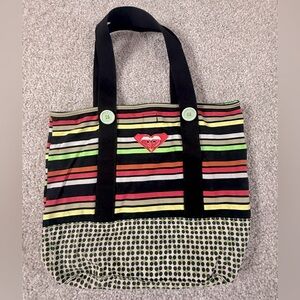 Roxy Y2K Striped & Polka Dot Tote Bag – Retro Surf Style vintage school bag